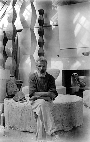 Constantin Brancusi  in his studio